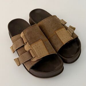 KuaiLu Womens Size 10 Platform Arch Support Brown Suede Adjustable Slide Sandal